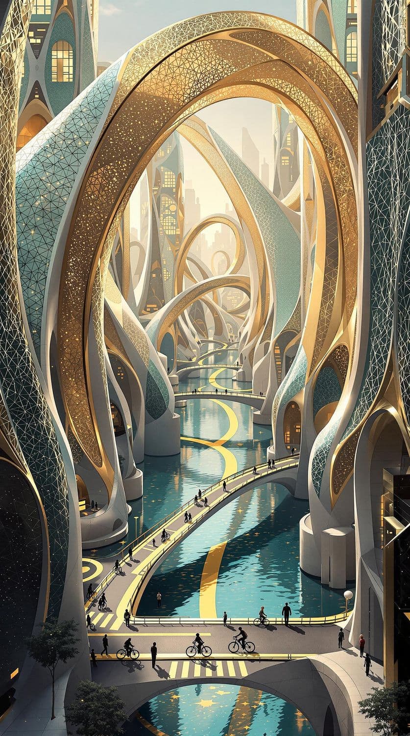 Serpentine Bridge in a Futuristic Metropolis