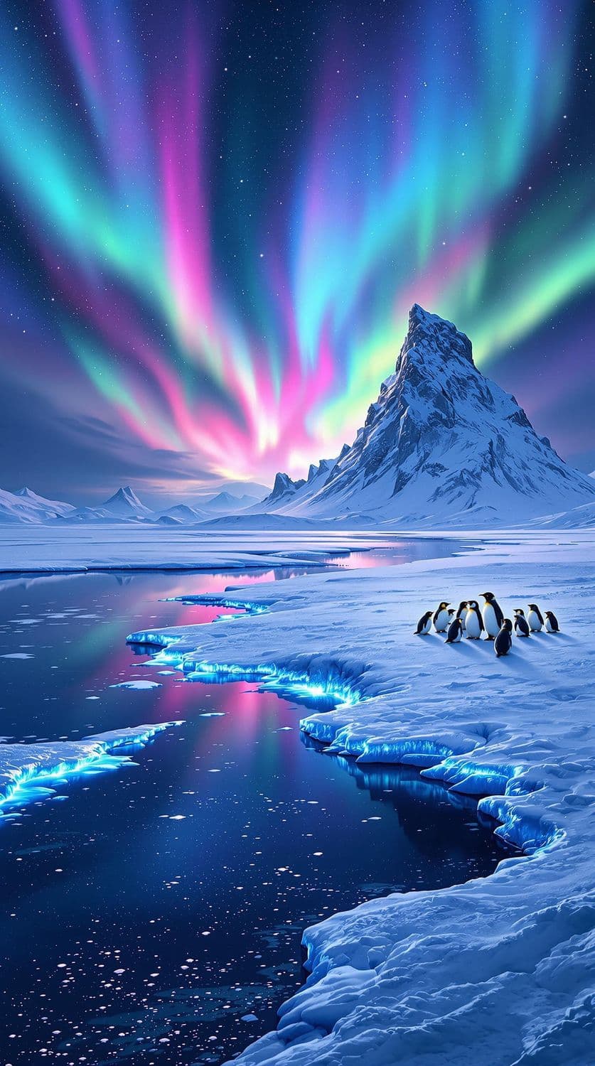 Penguins Under the Aurora