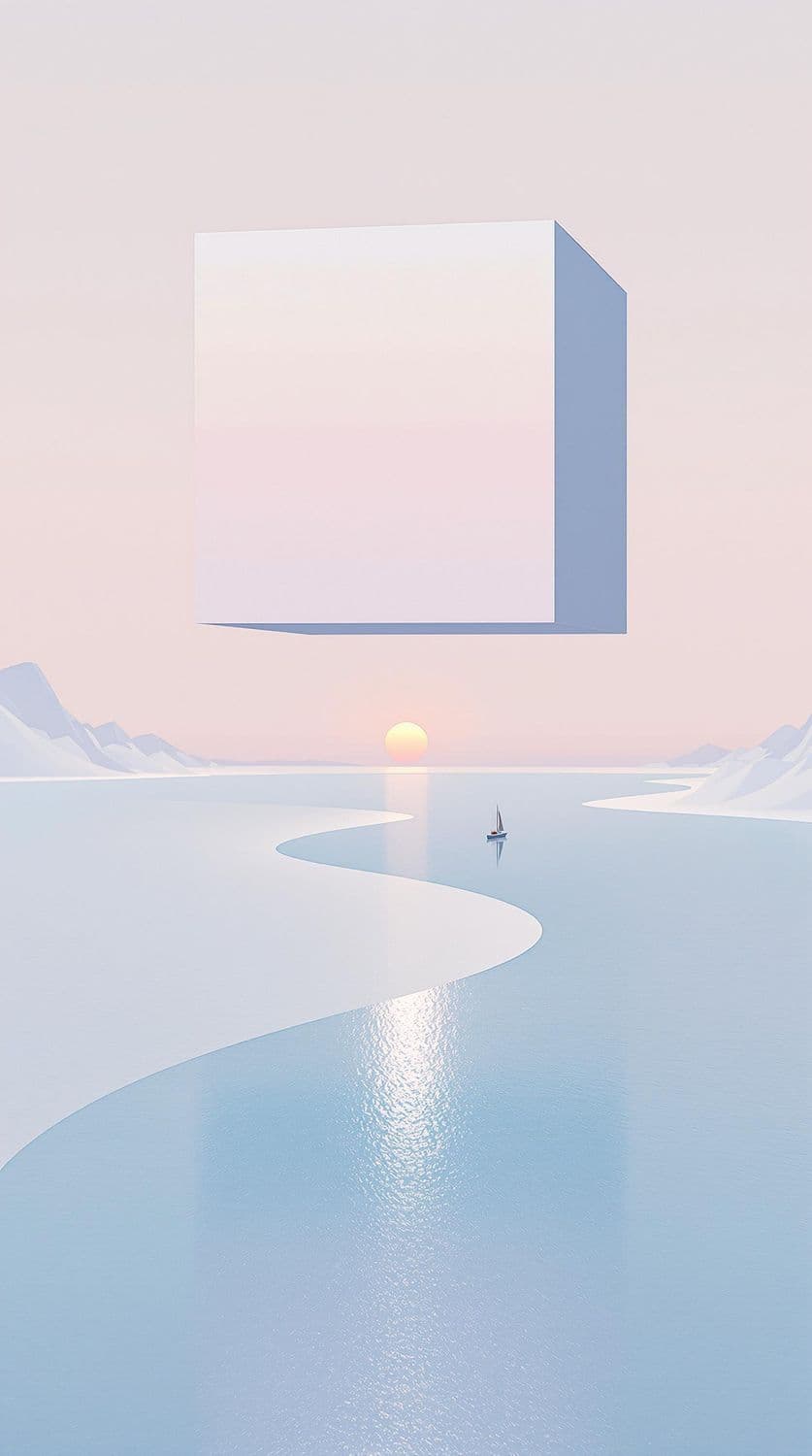 Floating Cube Over Tranquil Sea