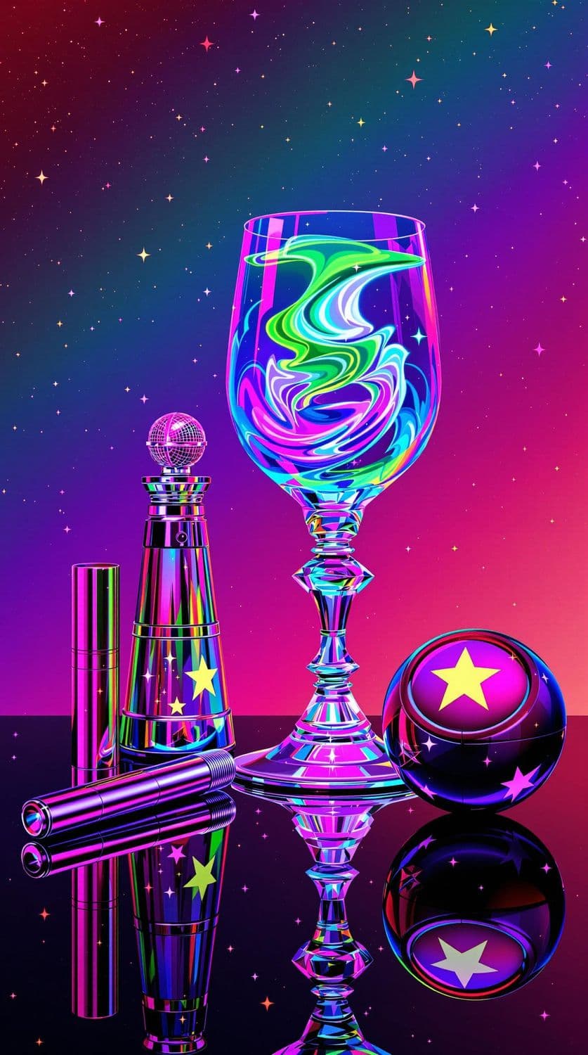 Retro-Futuristic Crystal Decanter and Microphone