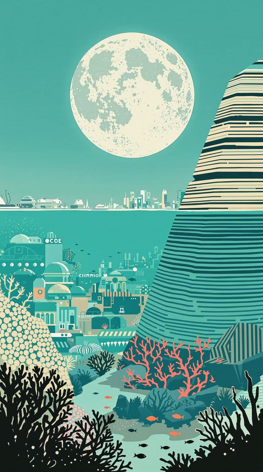Underwater City Beneath Luminous Moon