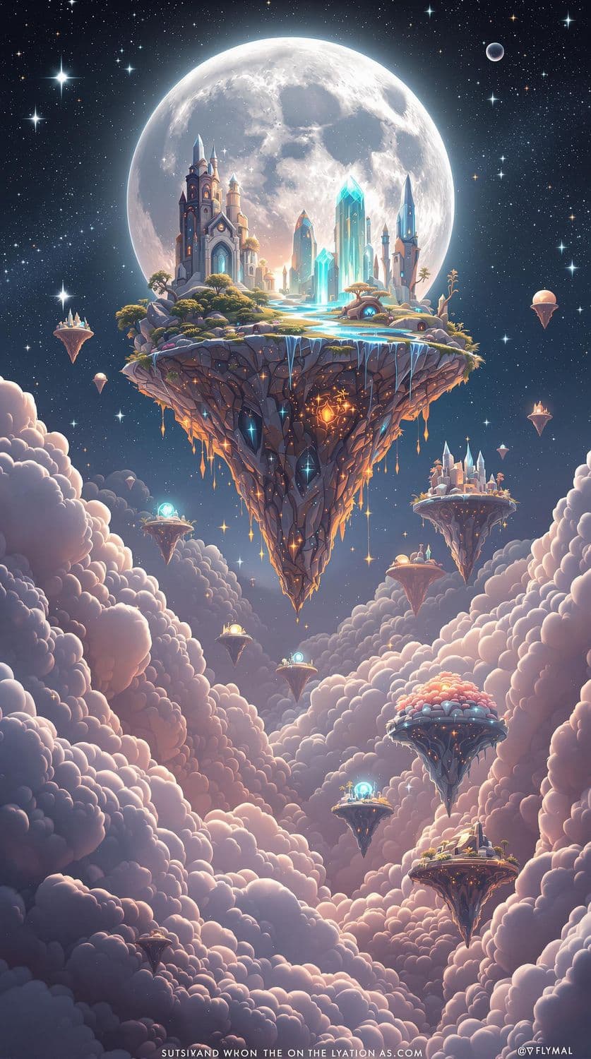 Celestial Islands and Luminous Moon