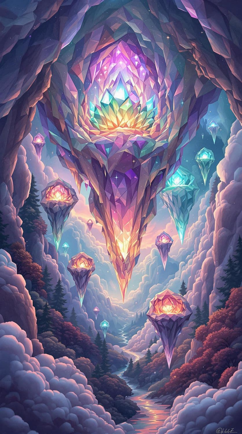 Floating Crystal Caverns at Twilight