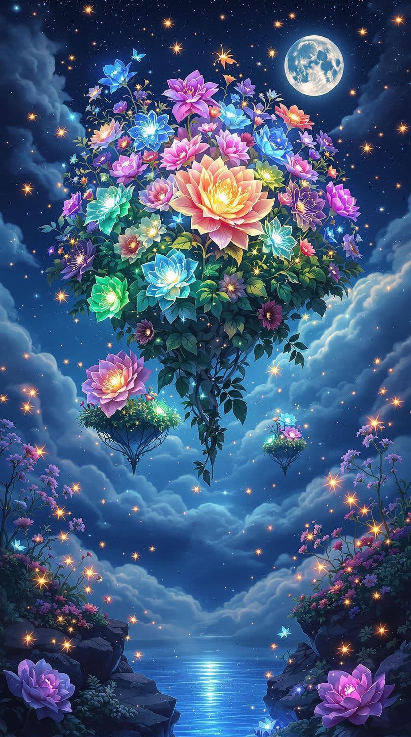 Celestial Garden of Radiant Blossoms