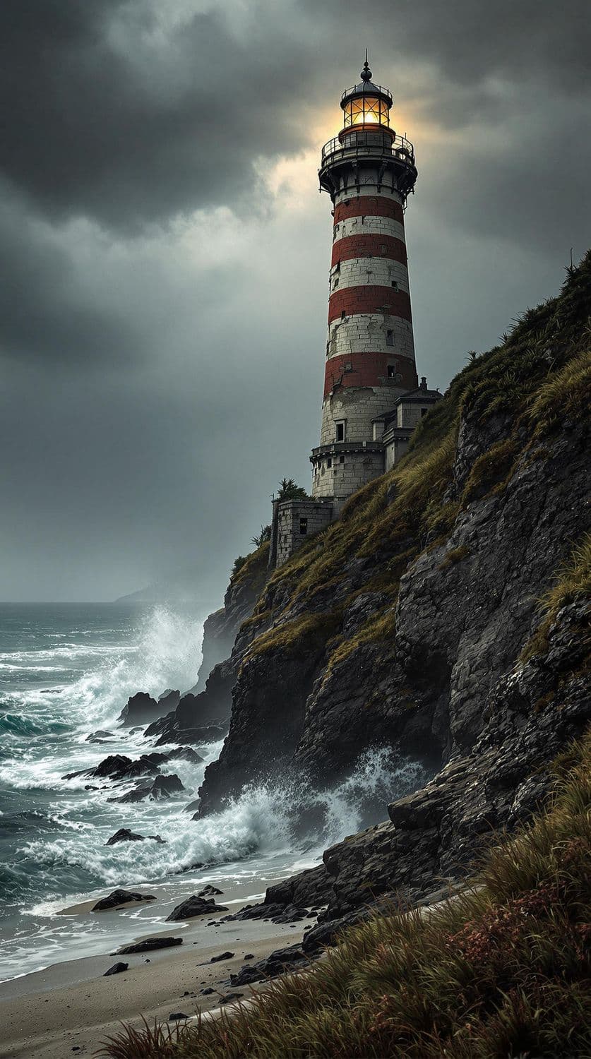 Ancient Lighthouse on a Stormy Cliffside