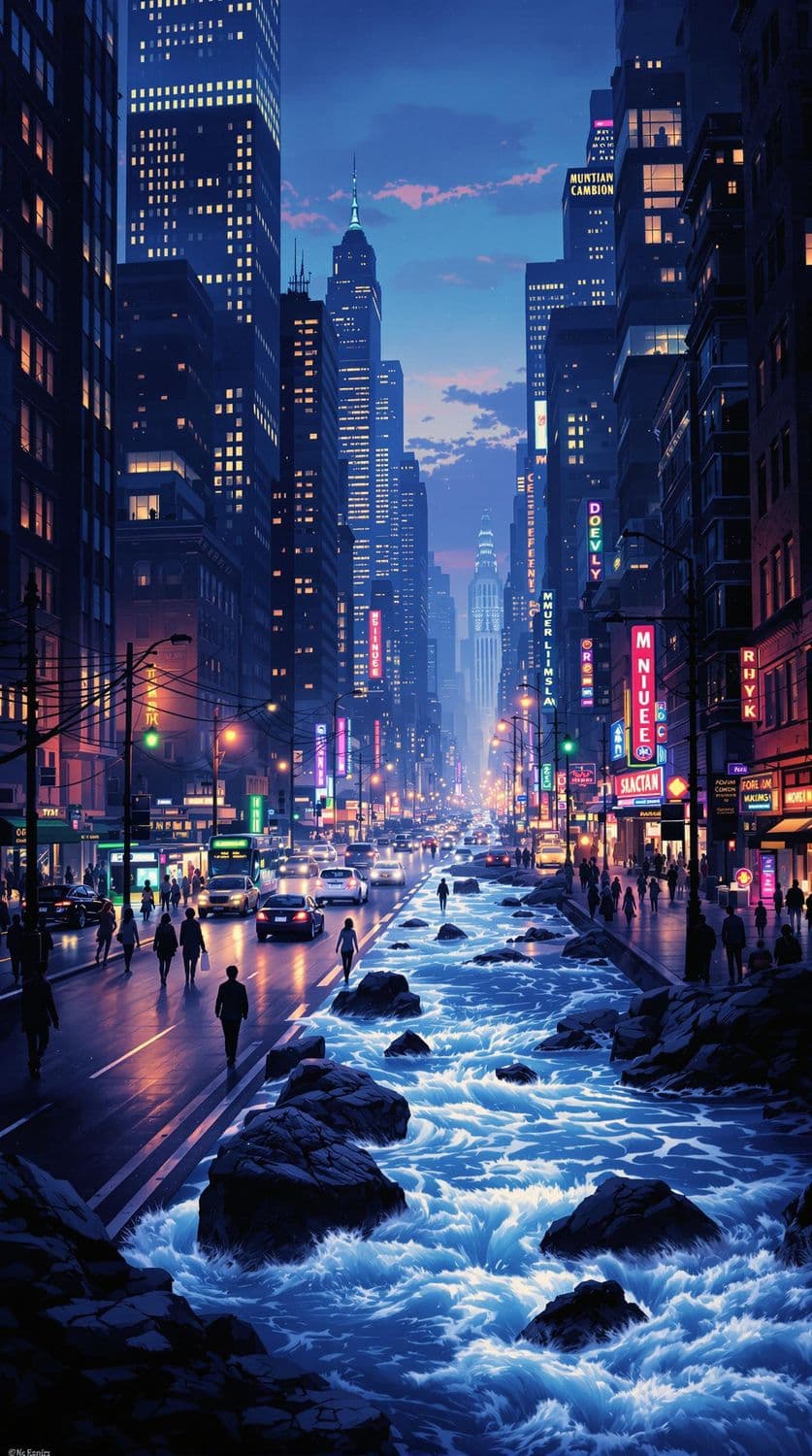 Vibrant City Street at Twilight