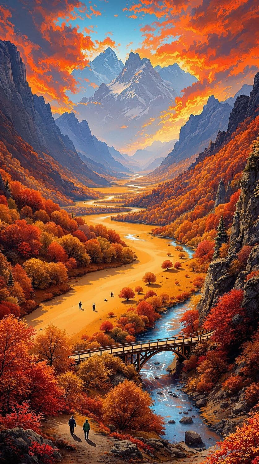 Autumn Valley and River