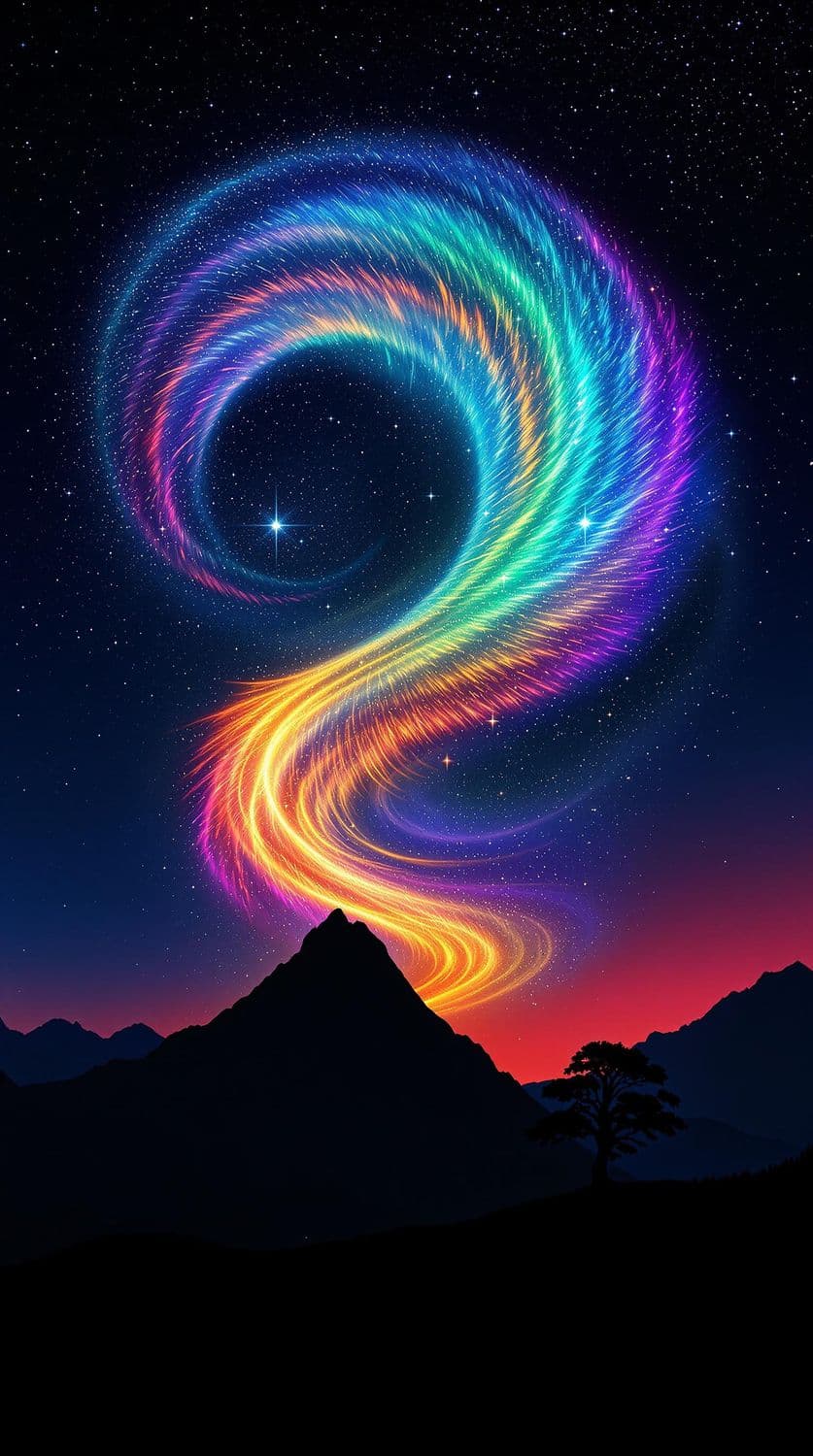 Spiral Aurora Over Mountains