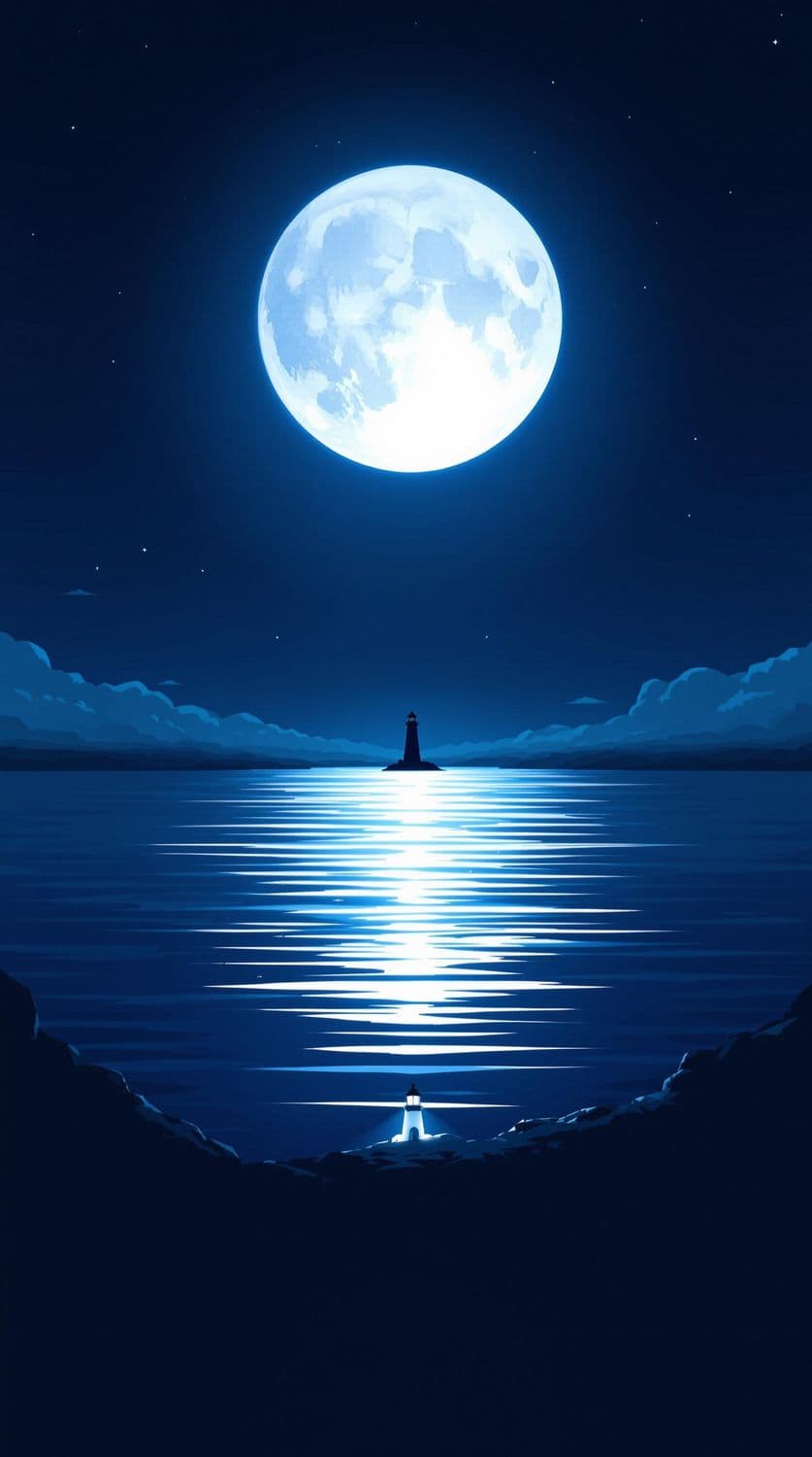 Lighthouse Under Moonlit Sky