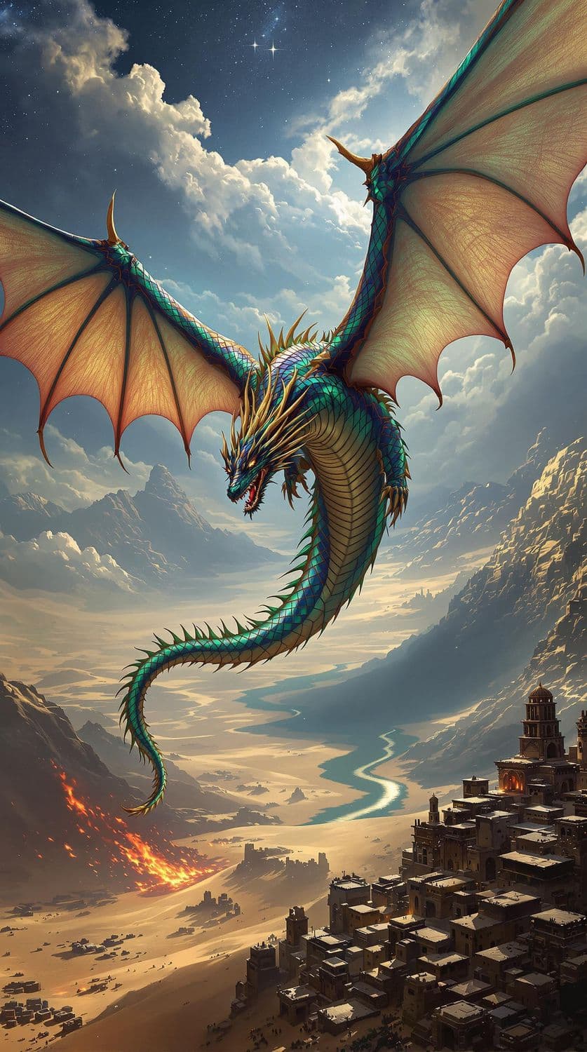 Dragon Over Desert Ruins