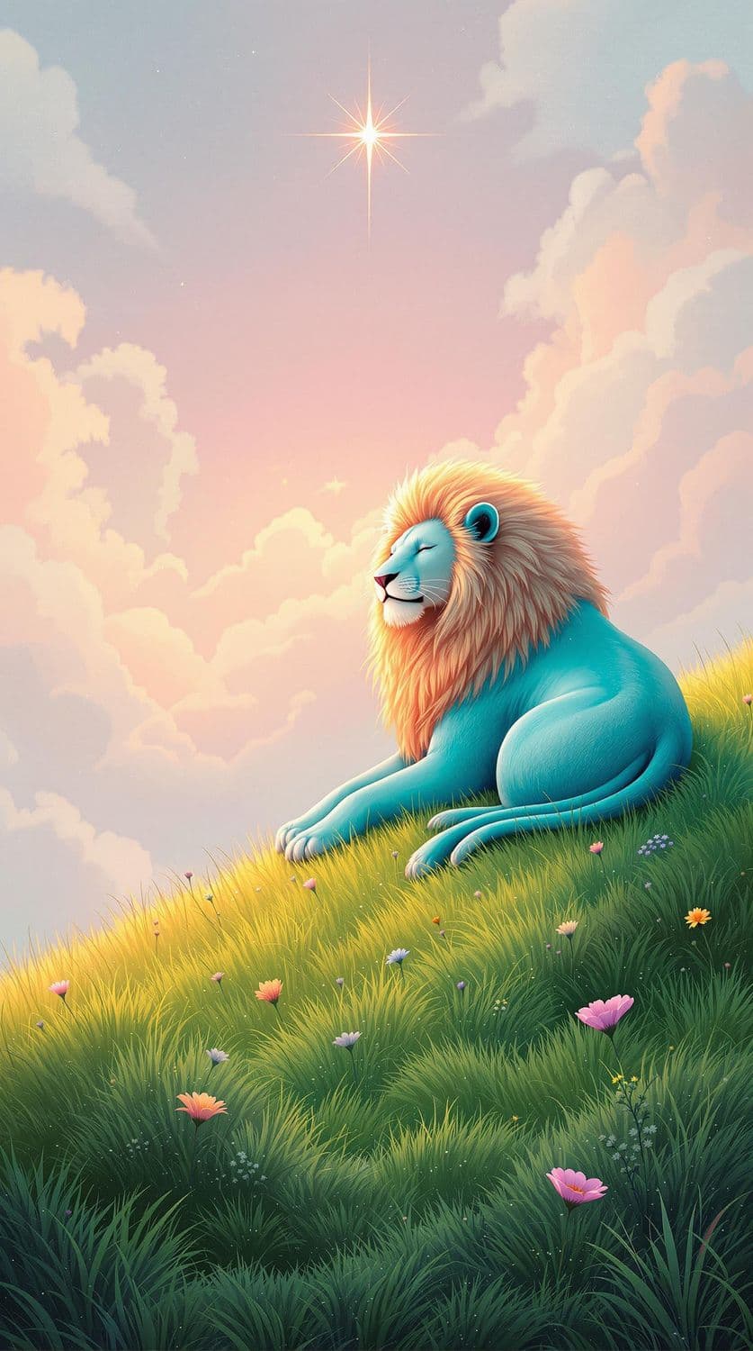 Dawn Lion in the Meadow