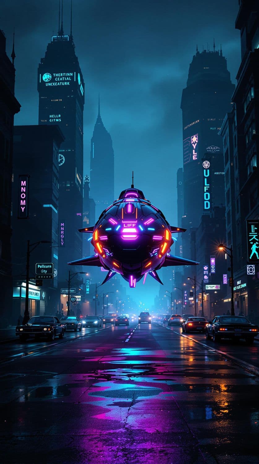 Futuristic Cityscape with Airship