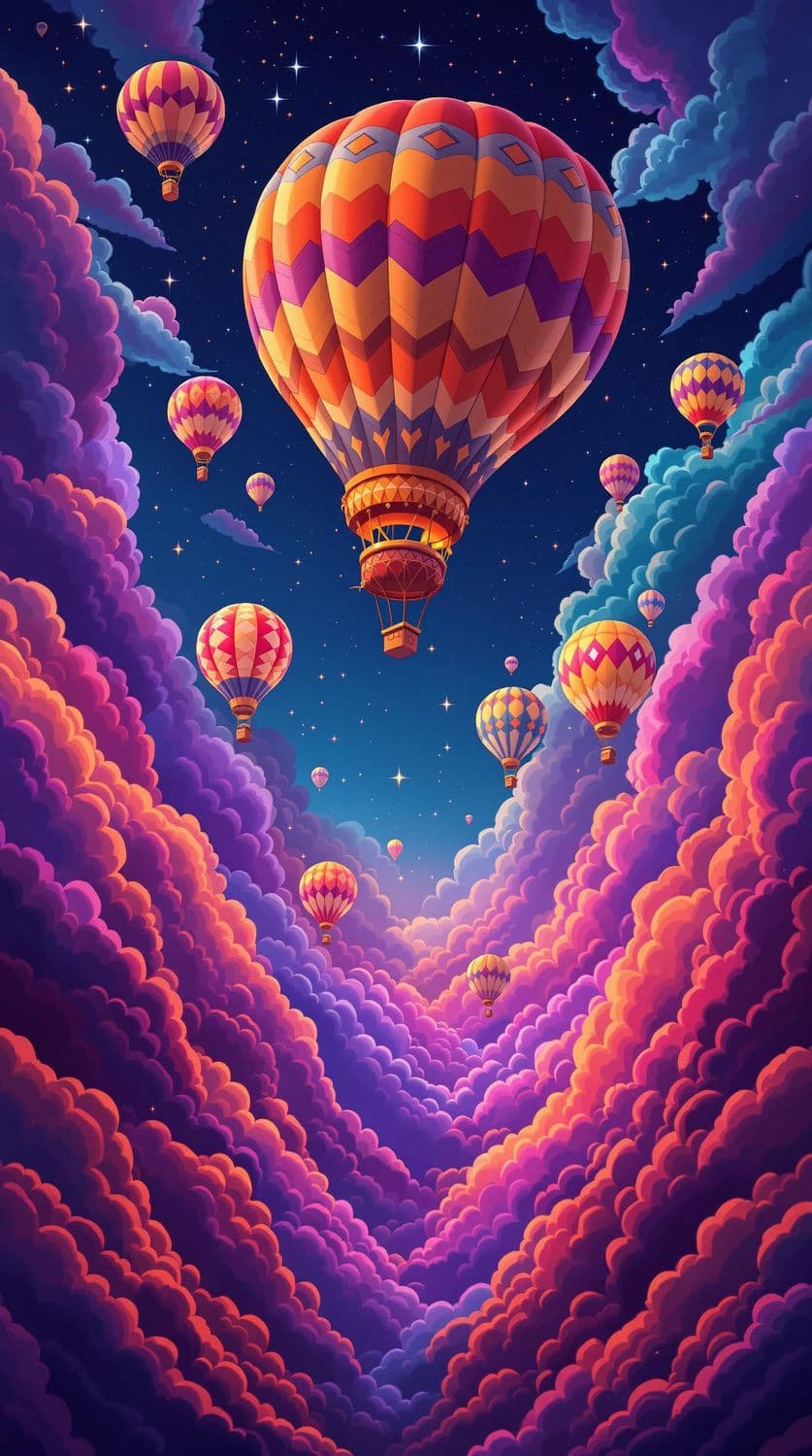 Hot Air Balloon Adventure in a Colorful Sky