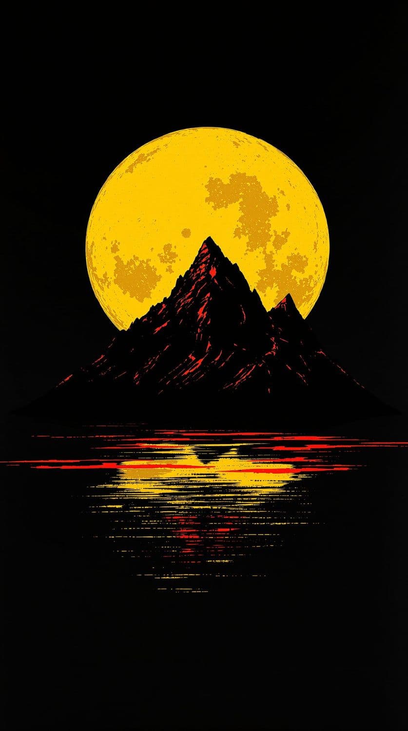 Mountain Peaks and Yellow Moon