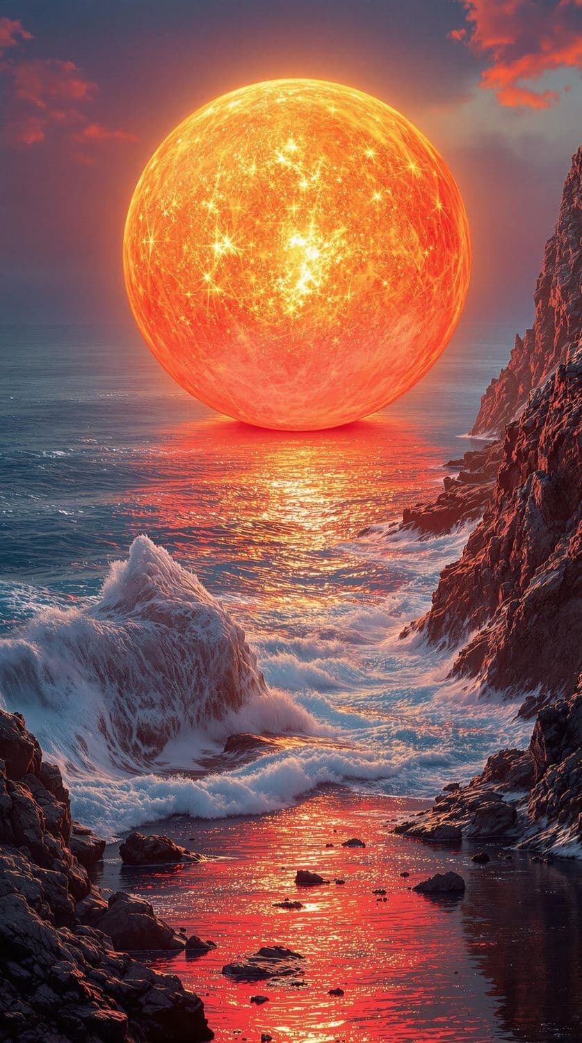 Golden Orb Over Ocean