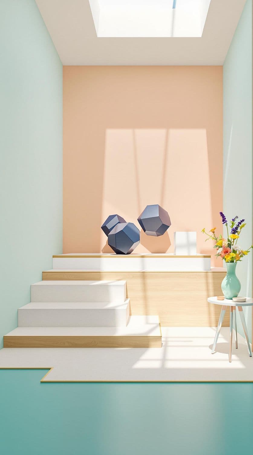Minimalist Art Gallery with Navy Sculptures