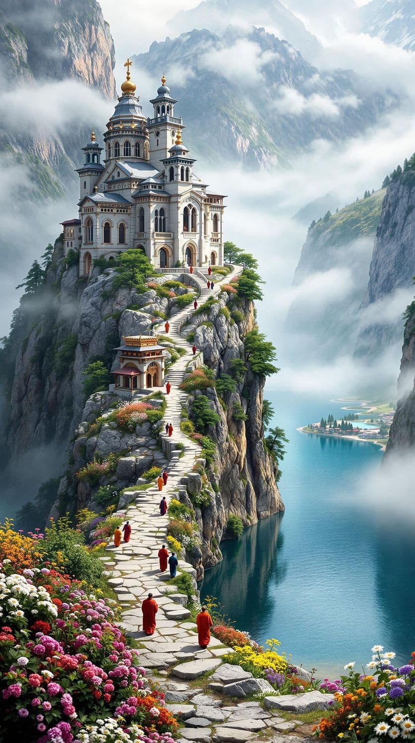 Mountain Monastery in Mist