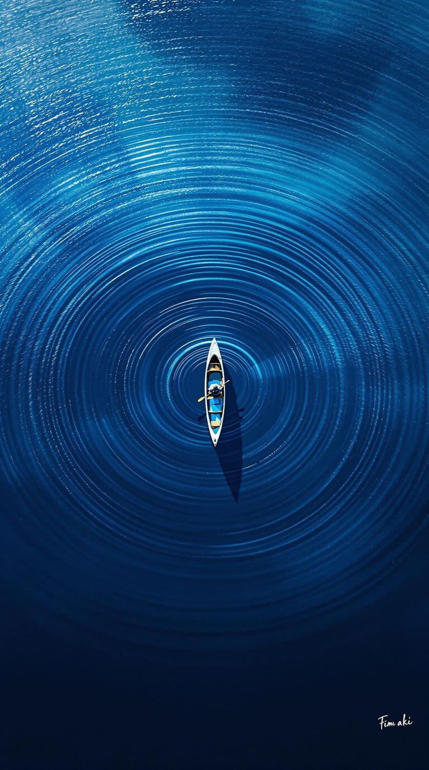 Solitary Canoe on Serene Lake