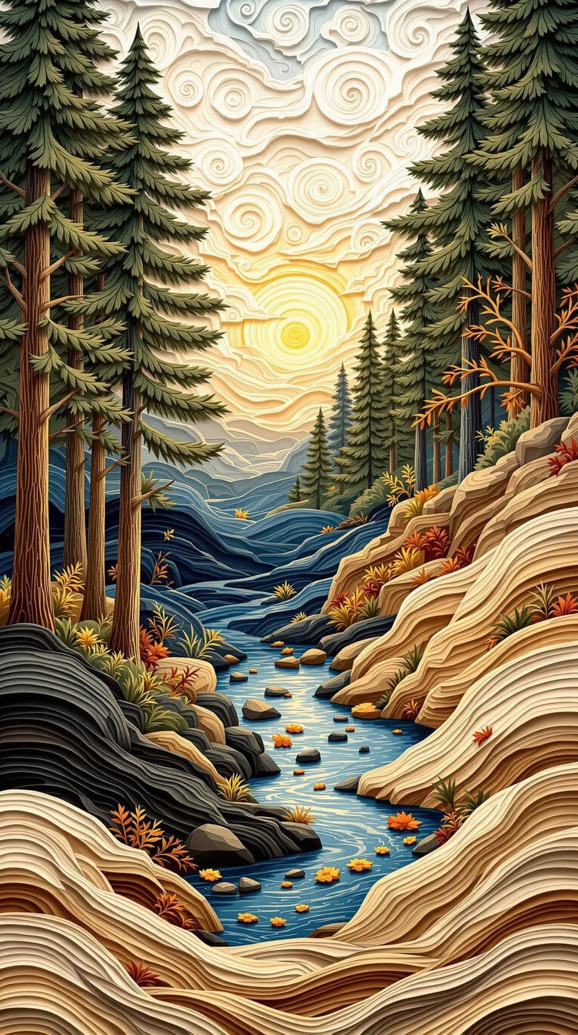 Tranquil Forest in Paper-Cut Style