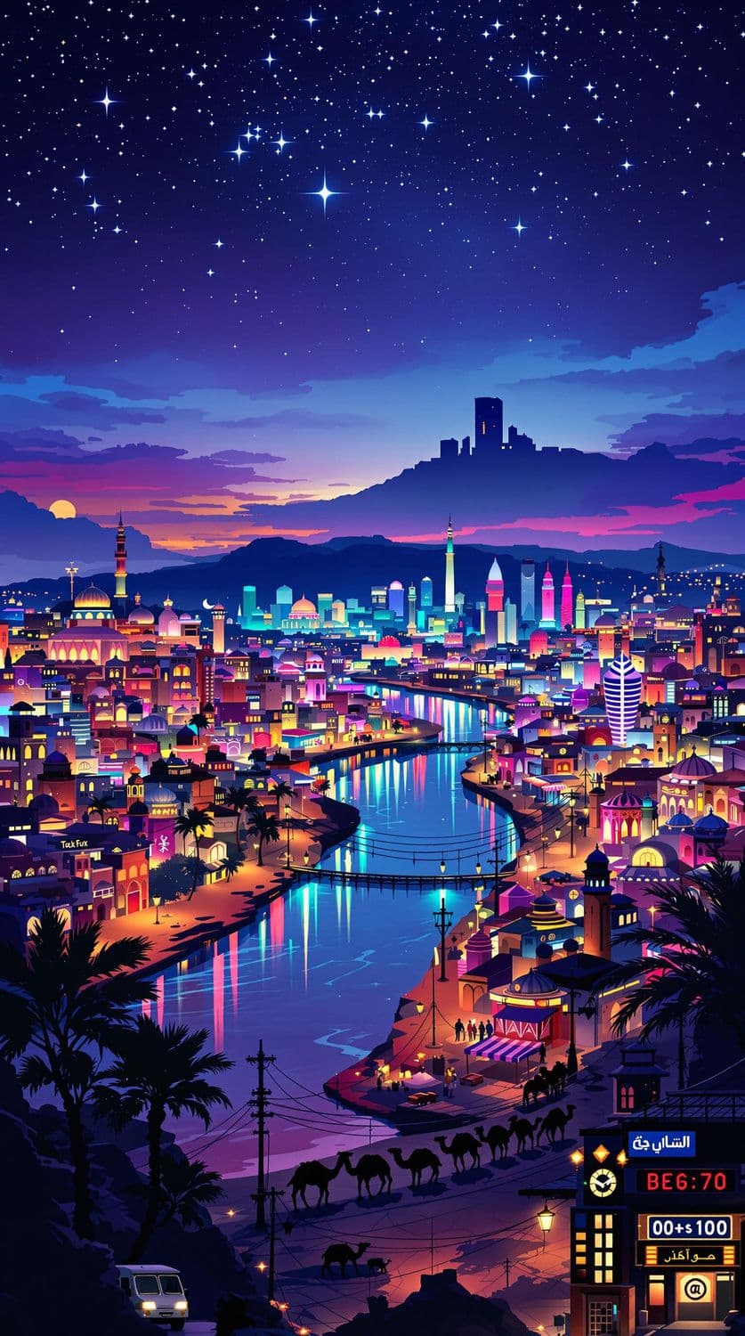 Desert City Under Starry Skies