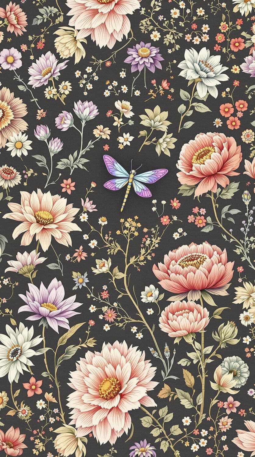 Dragonfly in Pastel Wildflower Garden