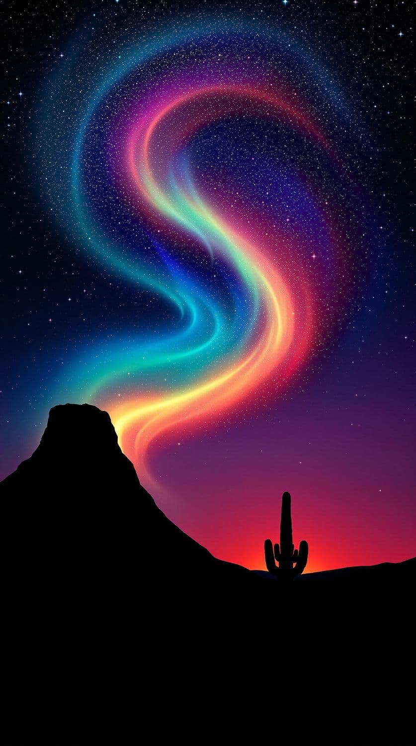 Desert Under Spiral Aurora