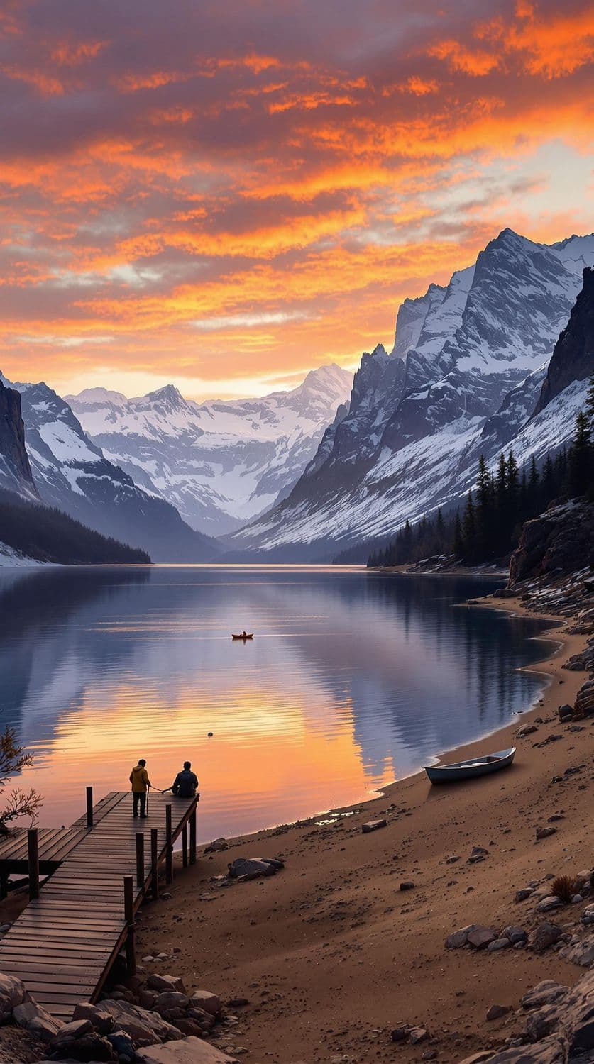 Sunrise Over Mountain Lake