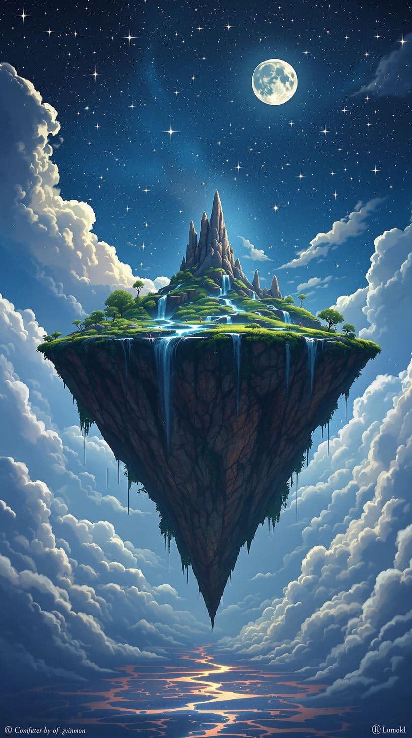 Floating Island in Starlit Sky