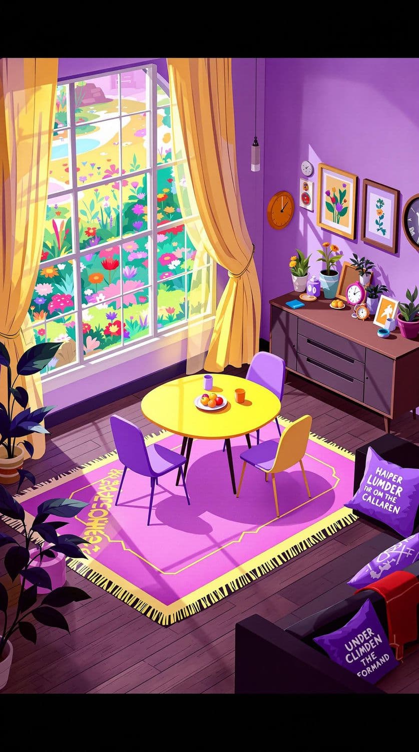 Colorful Yellow and Lavender Dining Room