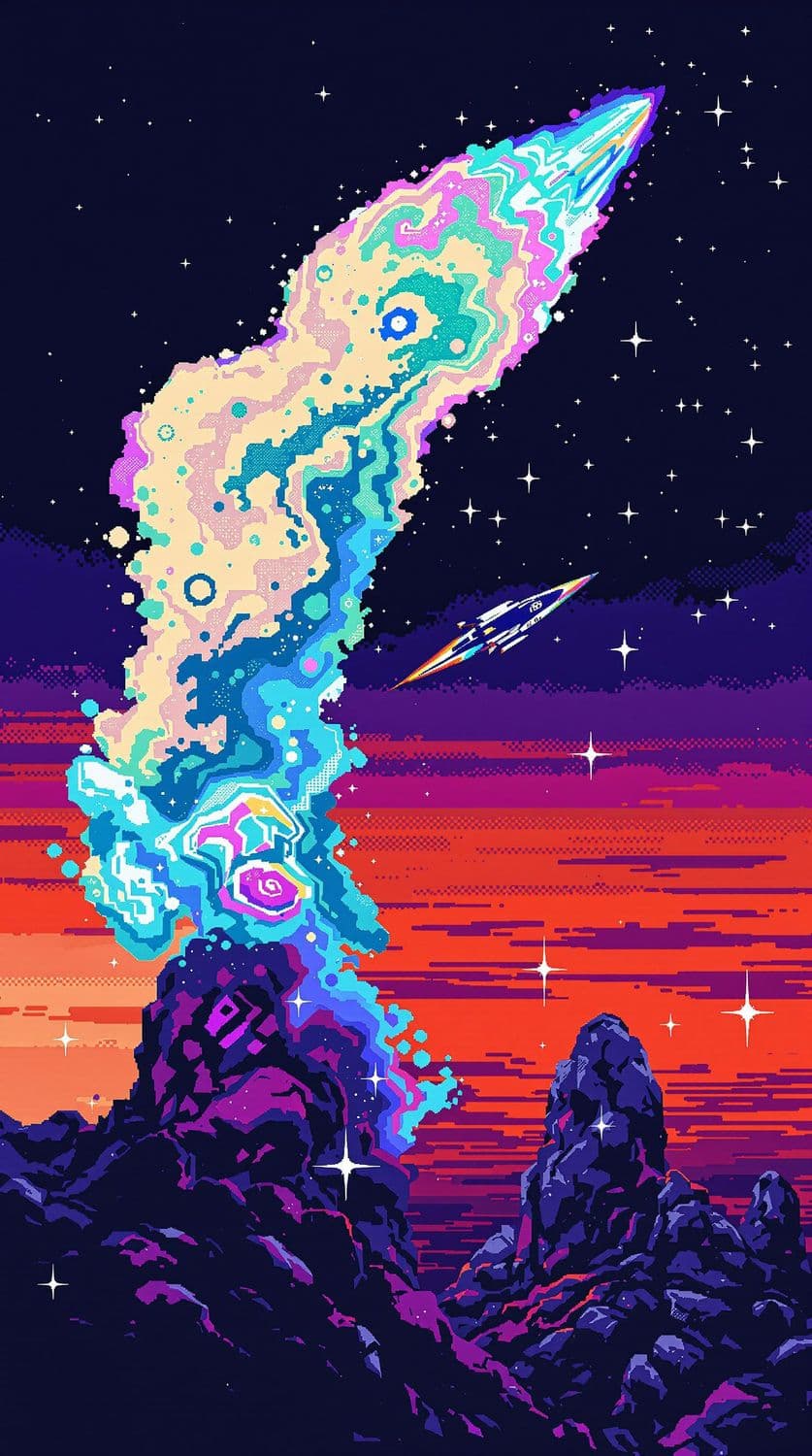 Retro Spaceship in a Dreamlike Galaxy
