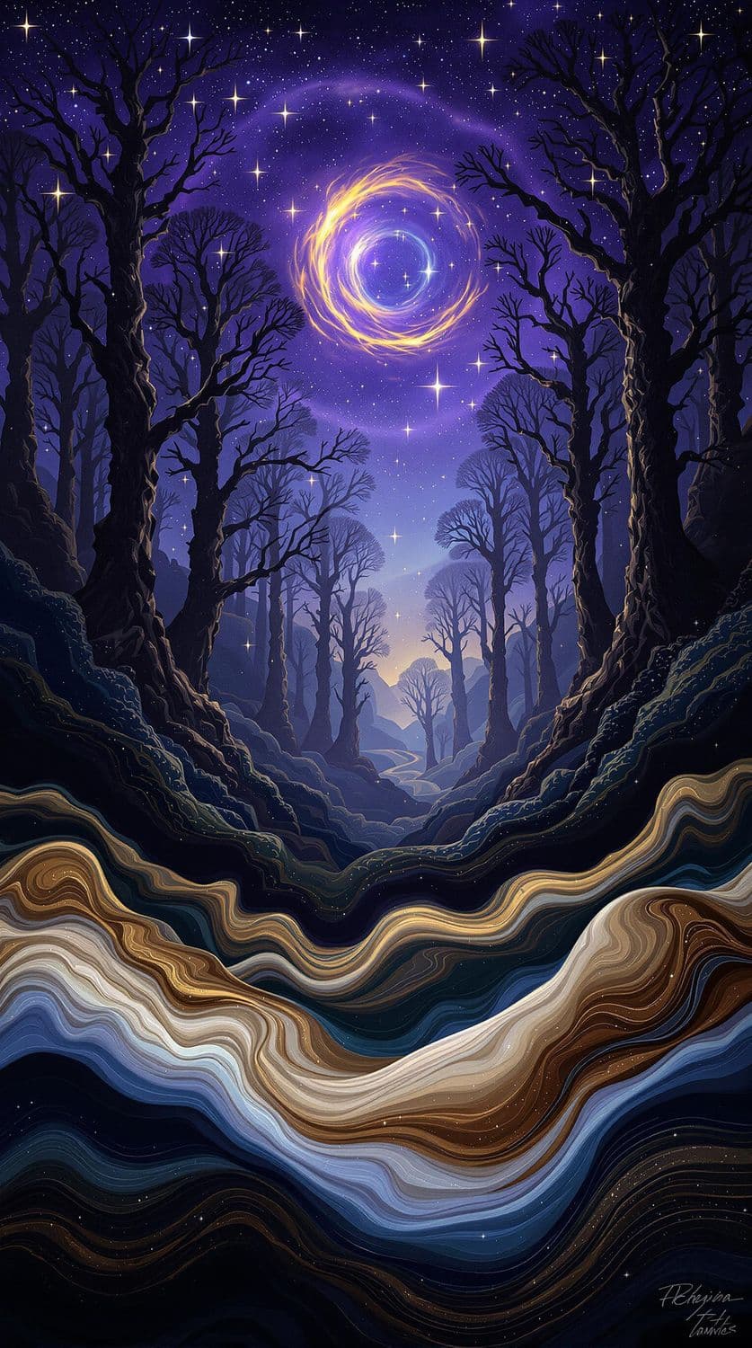 Mystical Forest Under Starry Skies