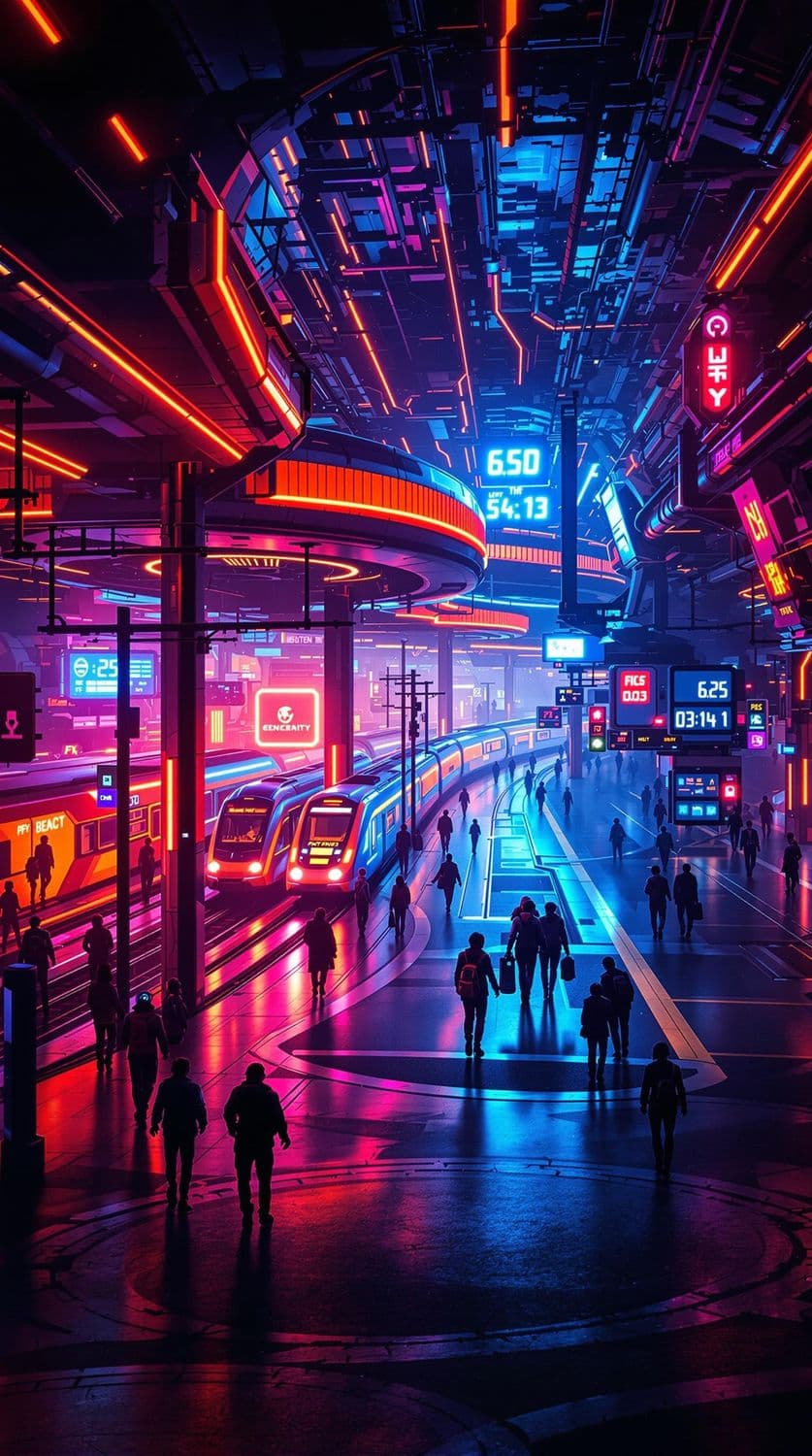 Neon Train Station of Tomorrow