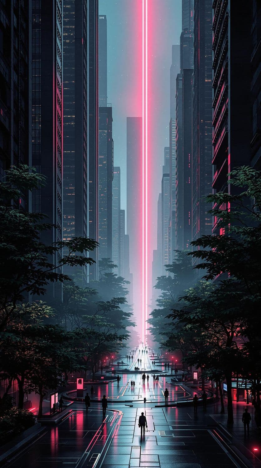 Twilight in a Futuristic Park