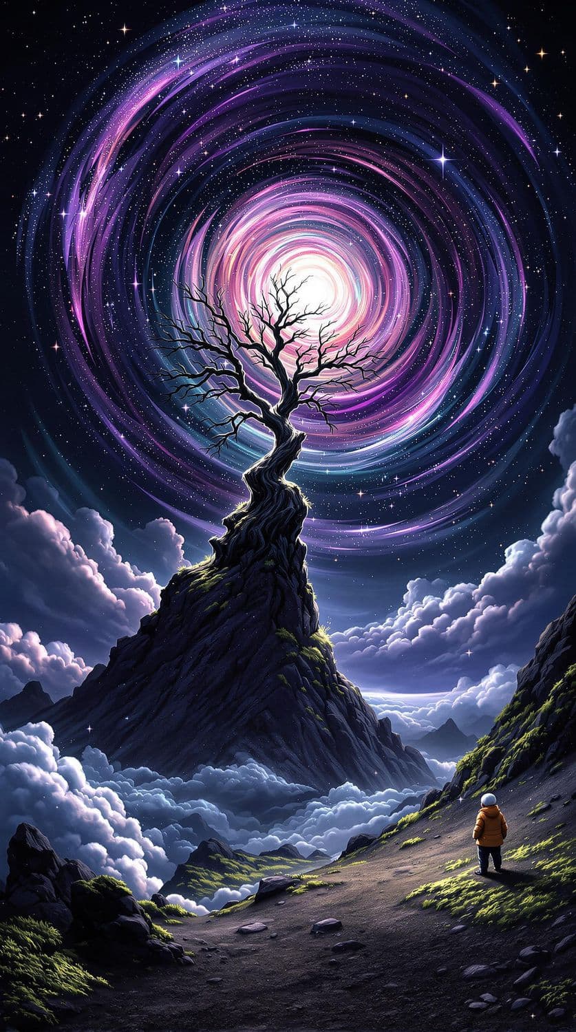 Celestial Vortex Over a Lonely Tree