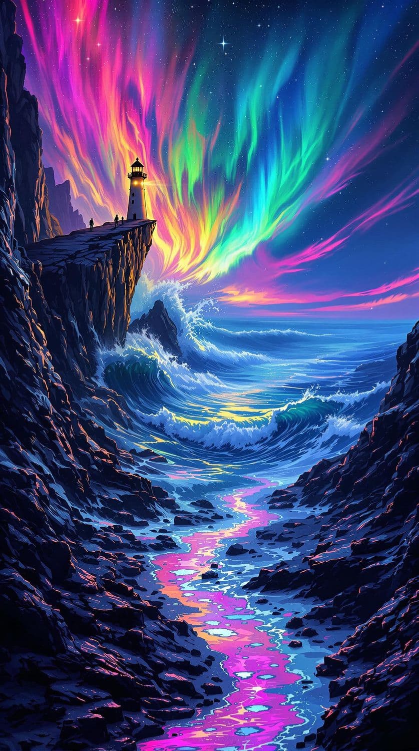 Aurora Over Ocean Cliffs