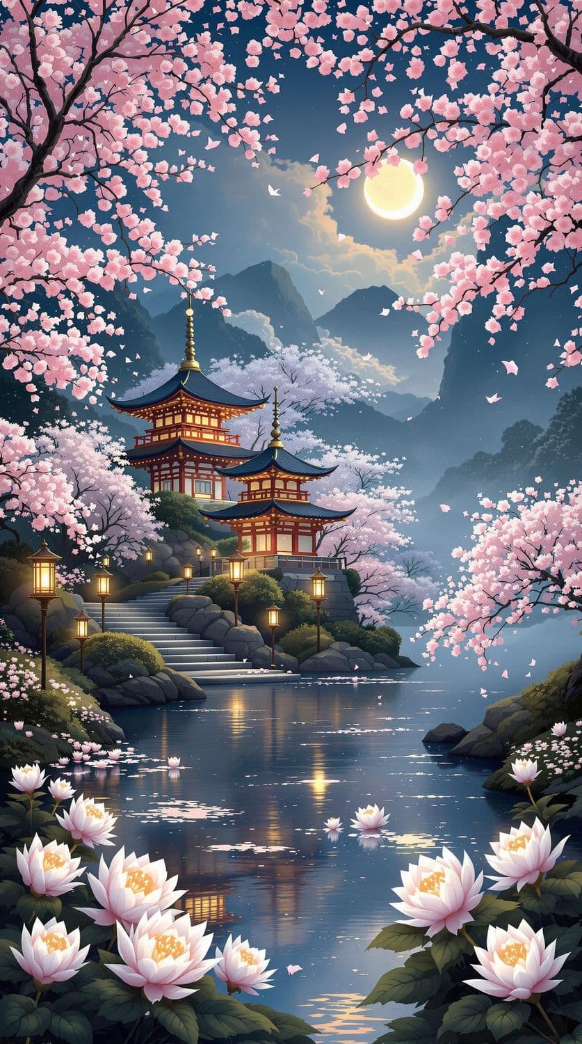 Evening at the Cherry Blossom Pagoda