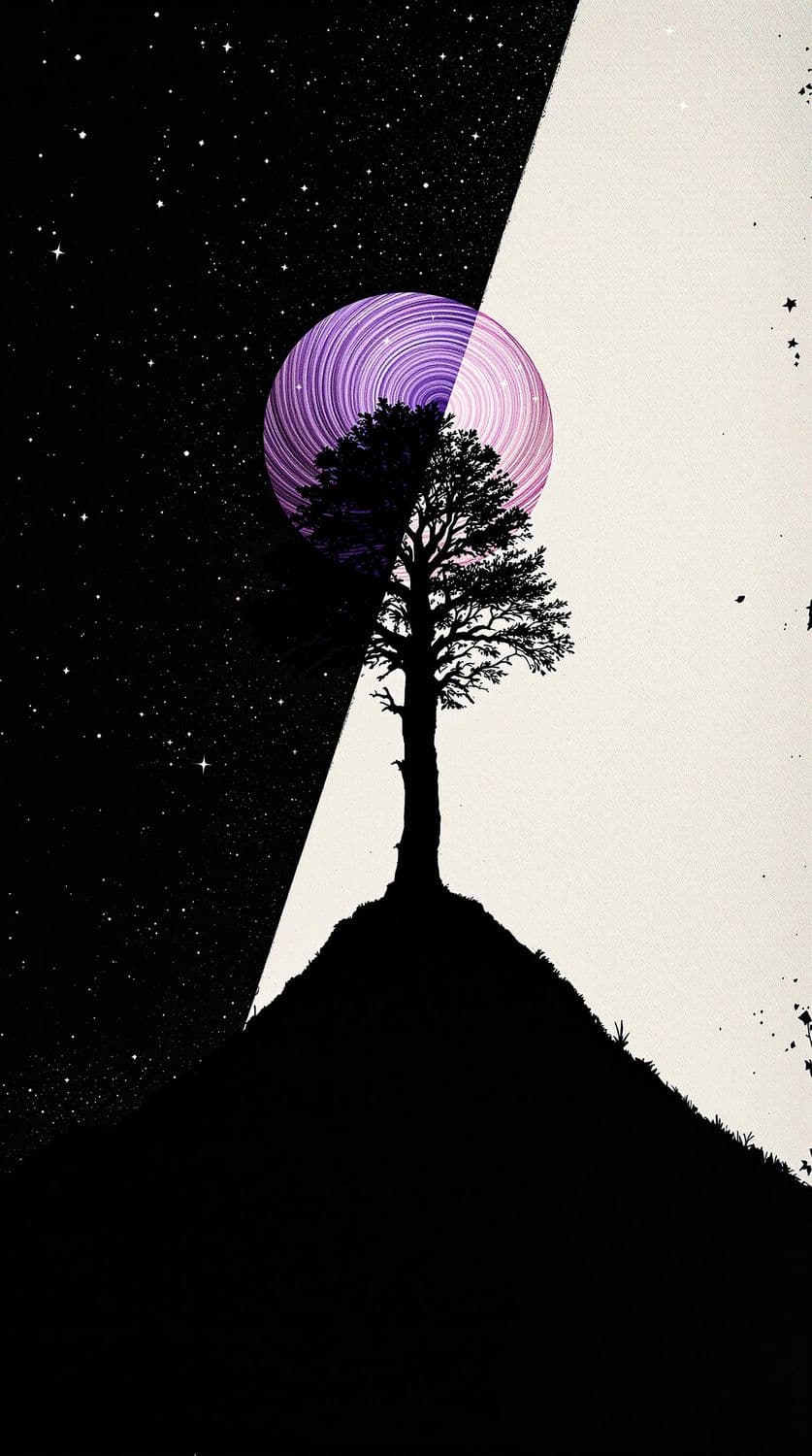 Ethereal Tree Under Cosmic Halo