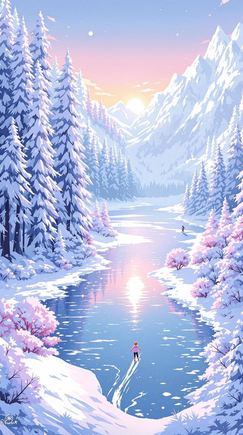 Sunrise Over a Frozen Lake