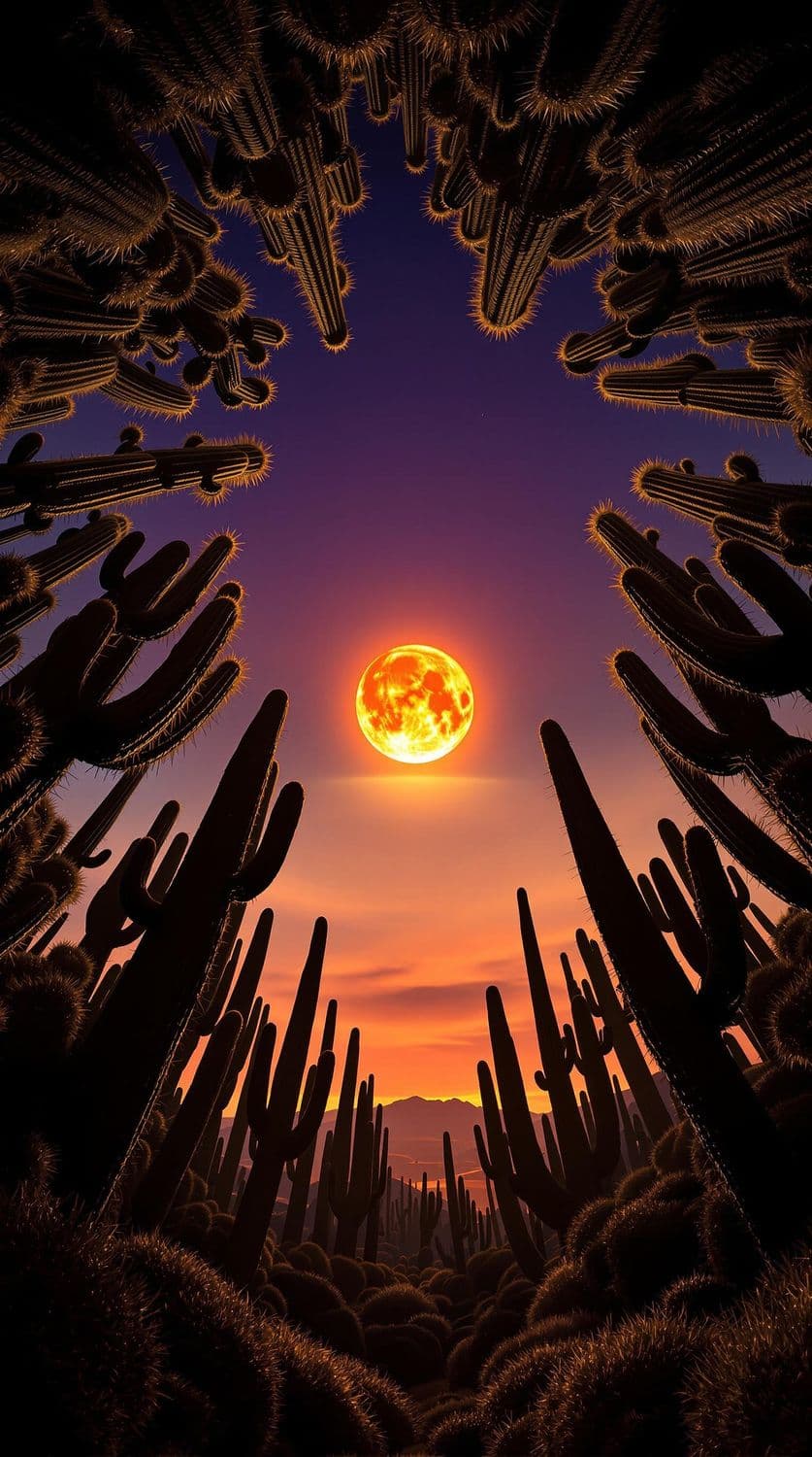 Desert Dusk Through Cacti