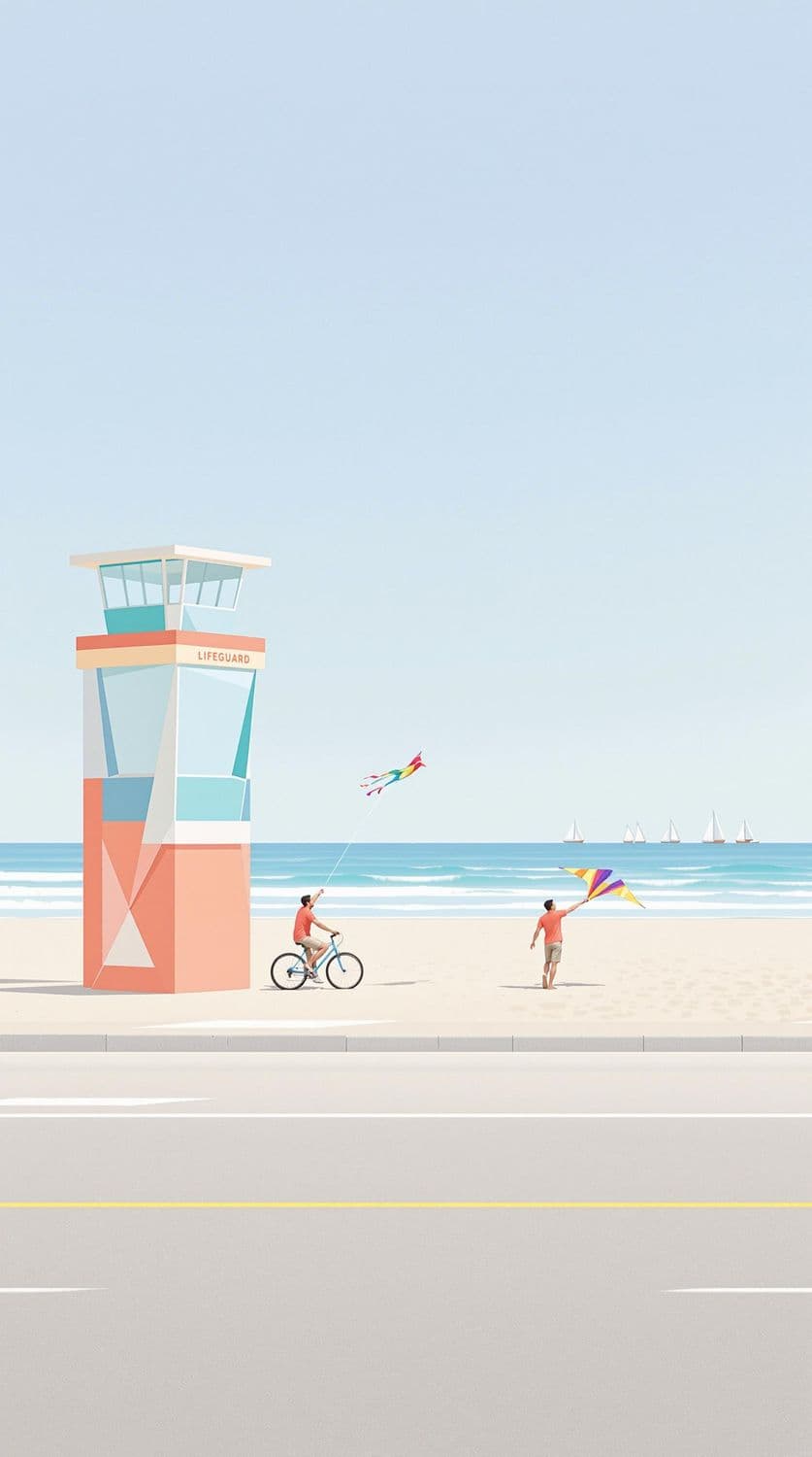 Pastel Beach with Modern Lifeguard Tower