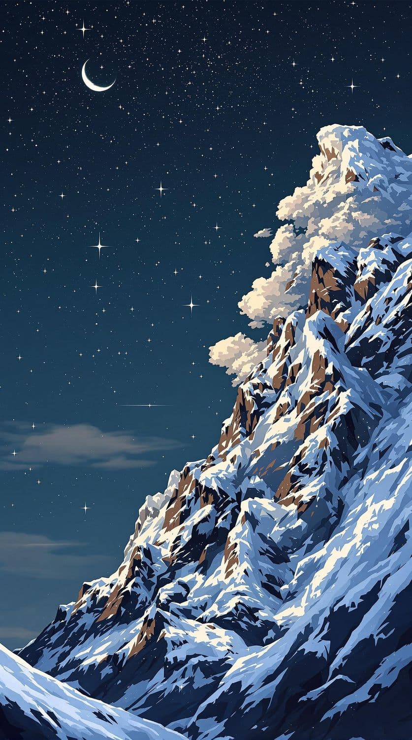 Snowy Mountains Under Stars
