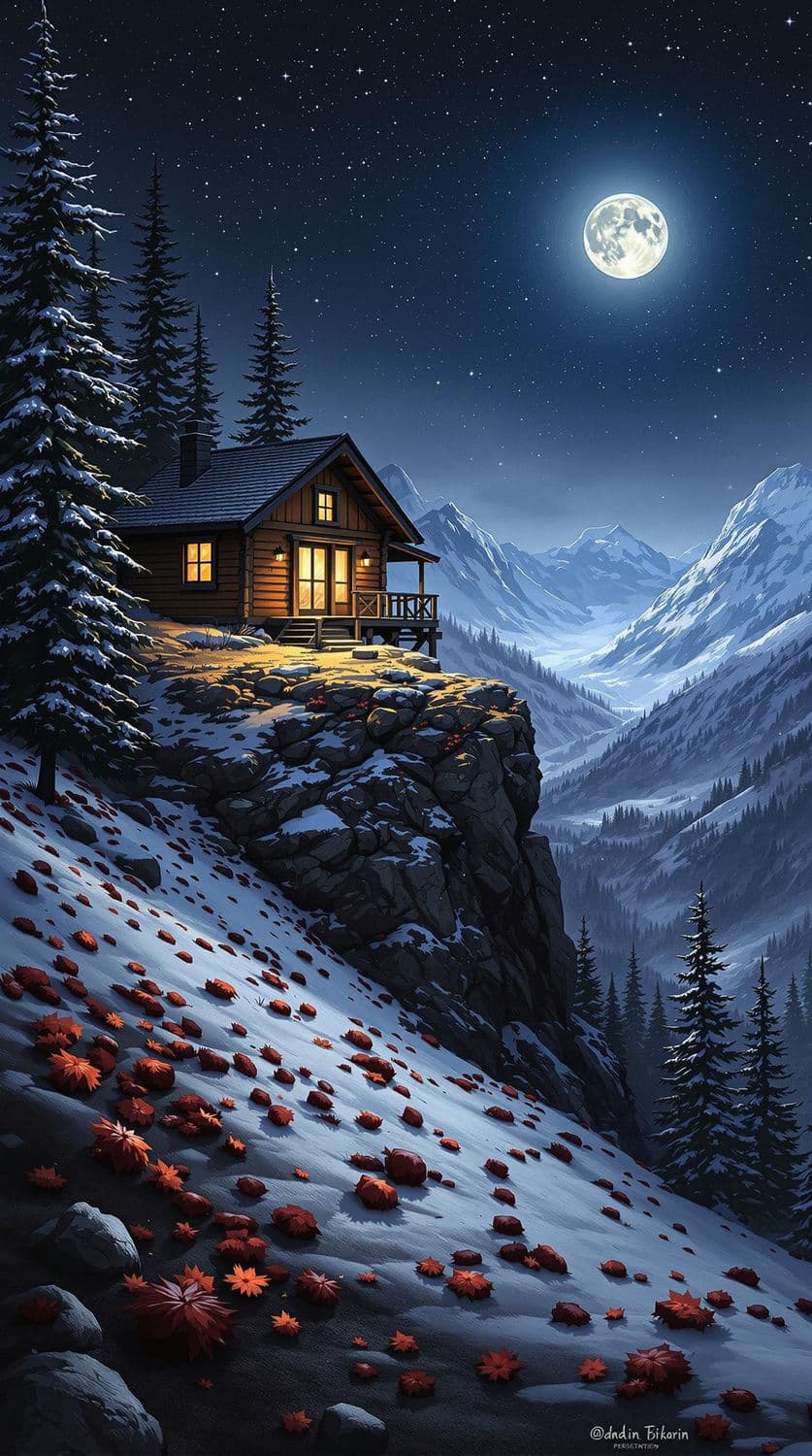 Moonlit Mountain Cabin