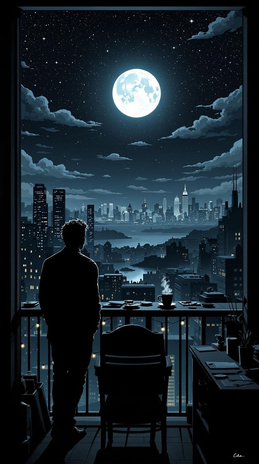 Moonlit Cityscape Reflection