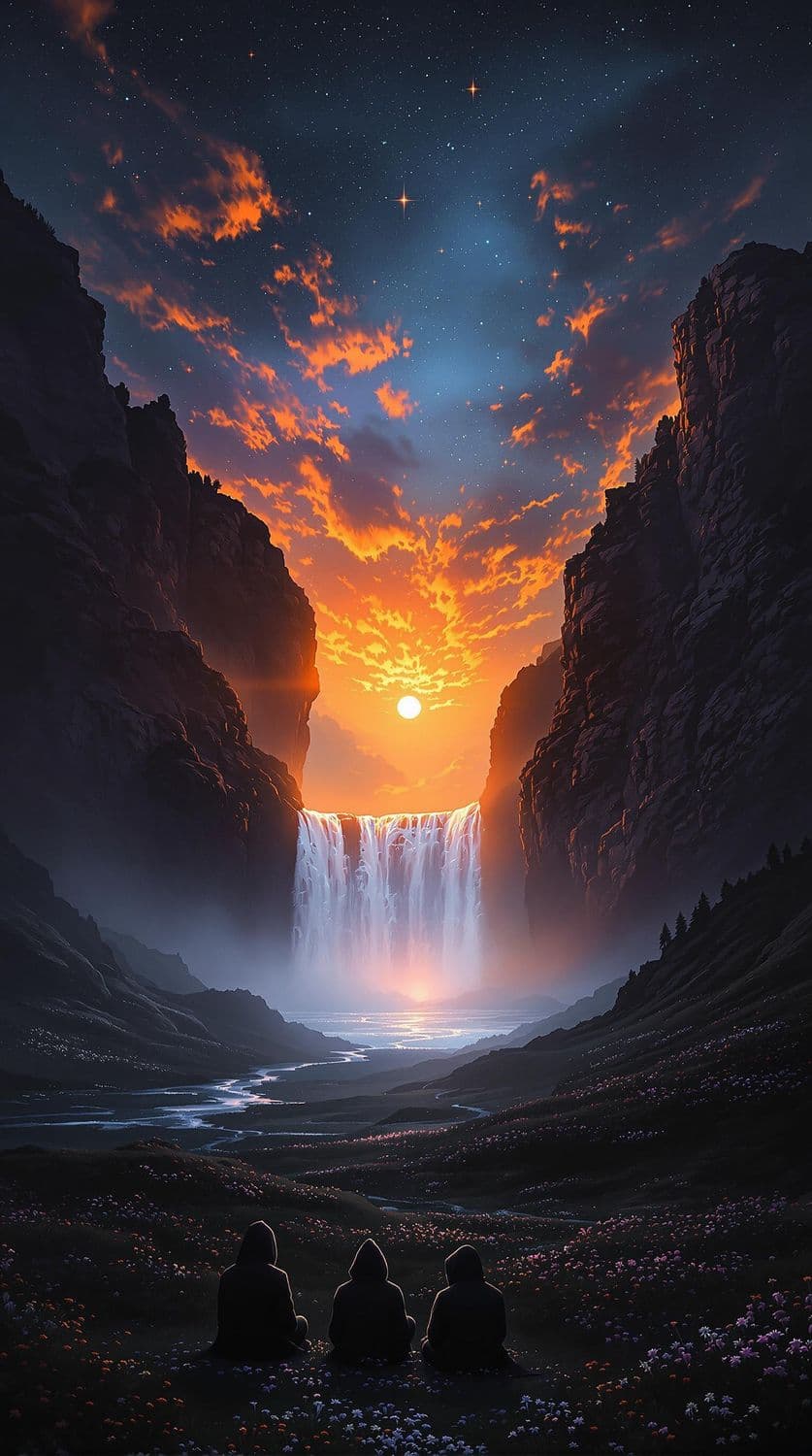 Enchanted Waterfall at Sunset