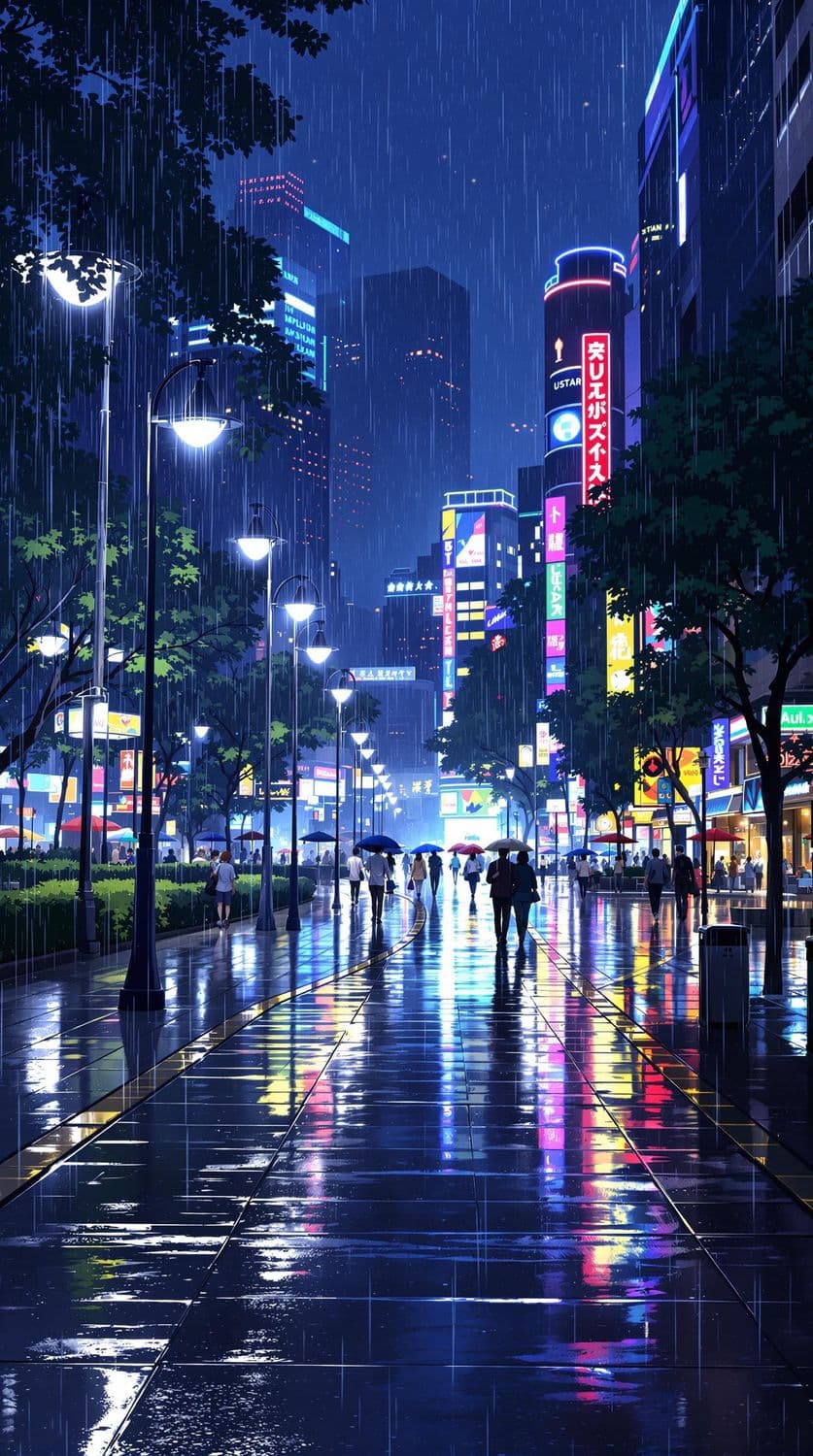 Rainy City Park Evening