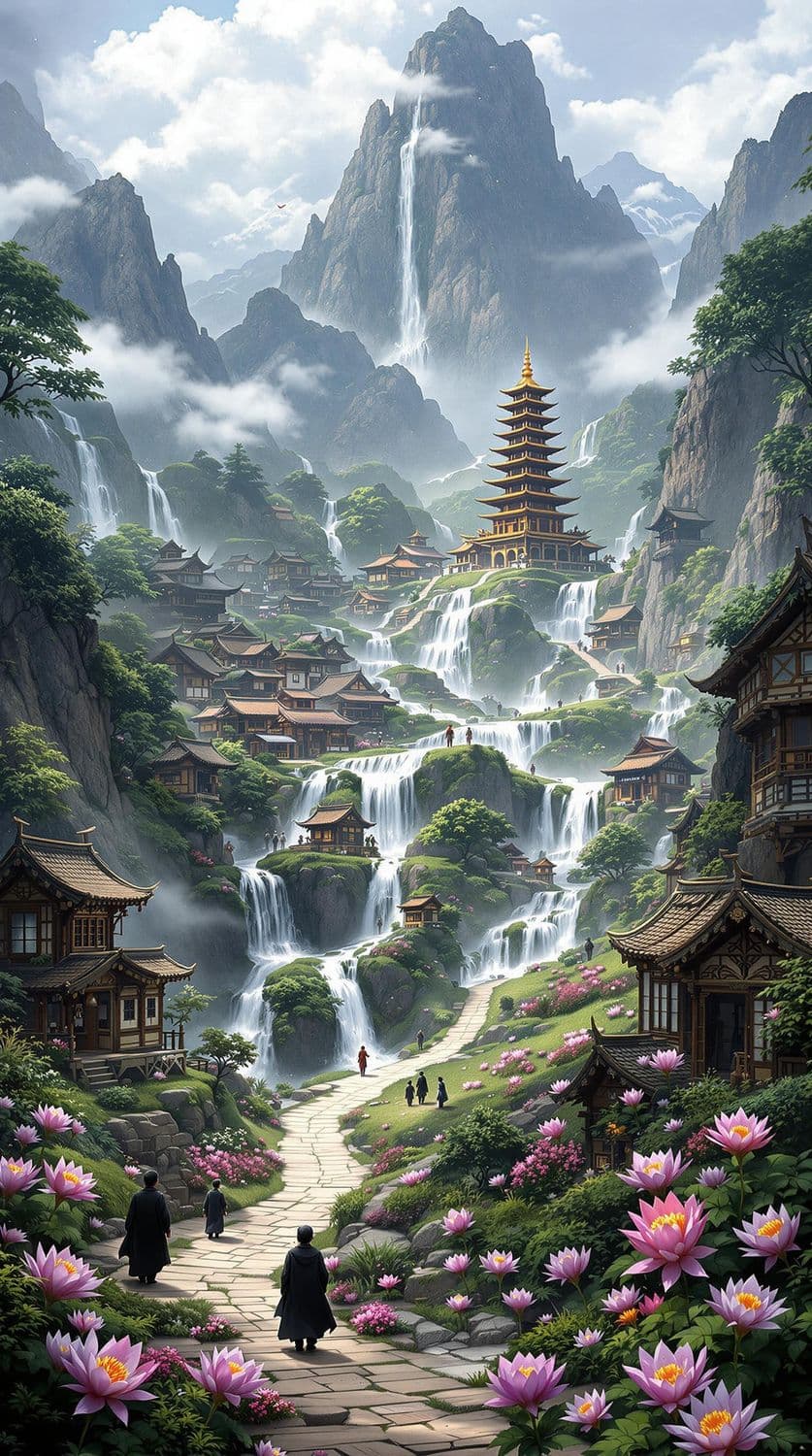 Cloud-Kissed Mountain Village