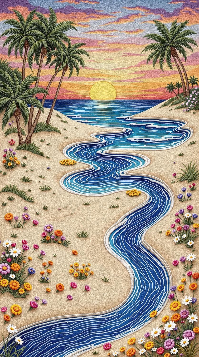 Embroidered Coastal Sunset