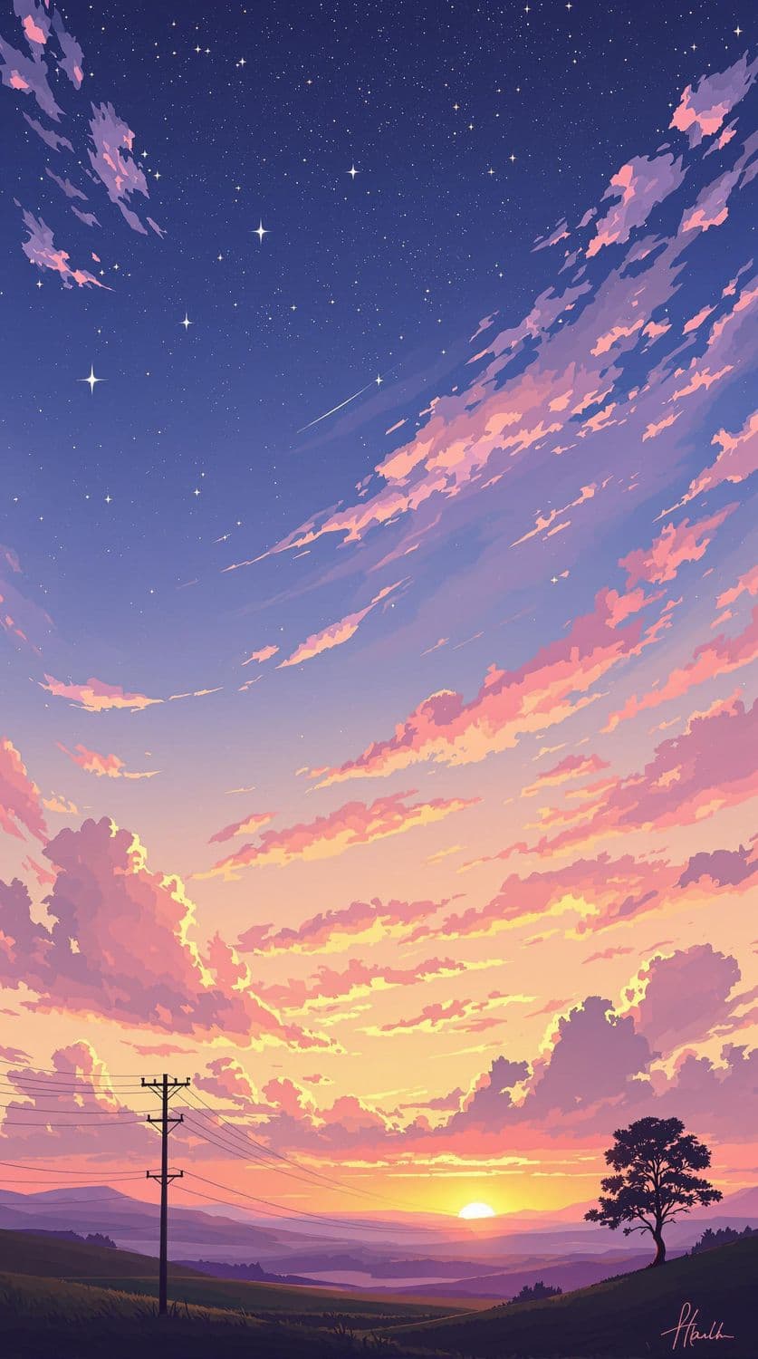 Pastel Dawn Over Hills