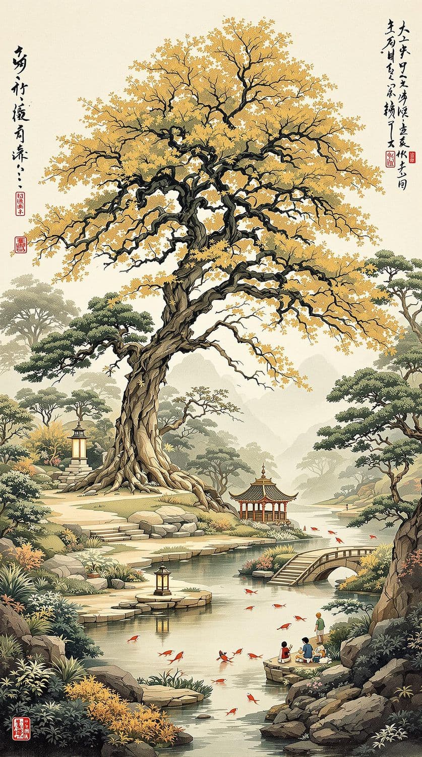 Ancient Tree and Tranquil Pond