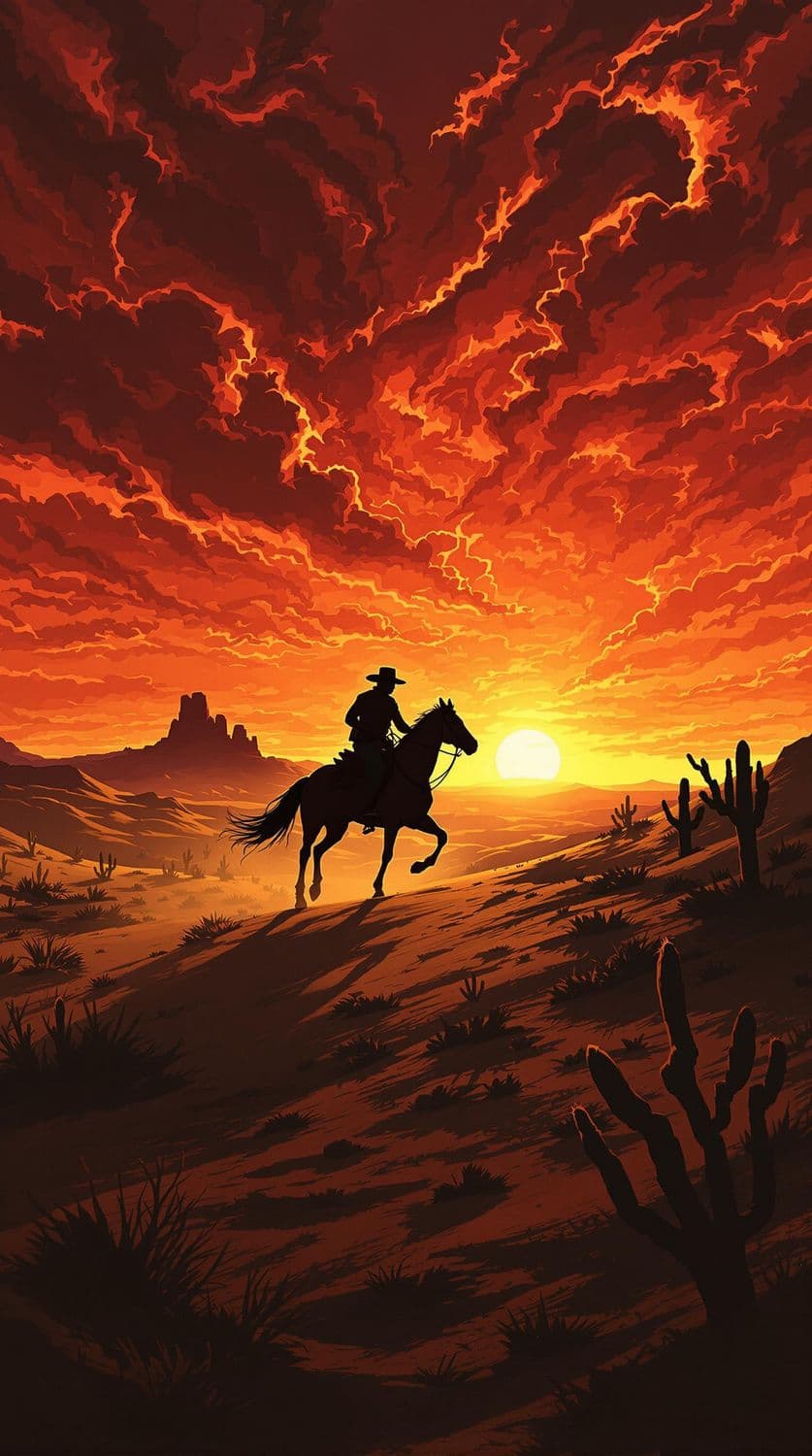 Galloping Cowboy at Dusk